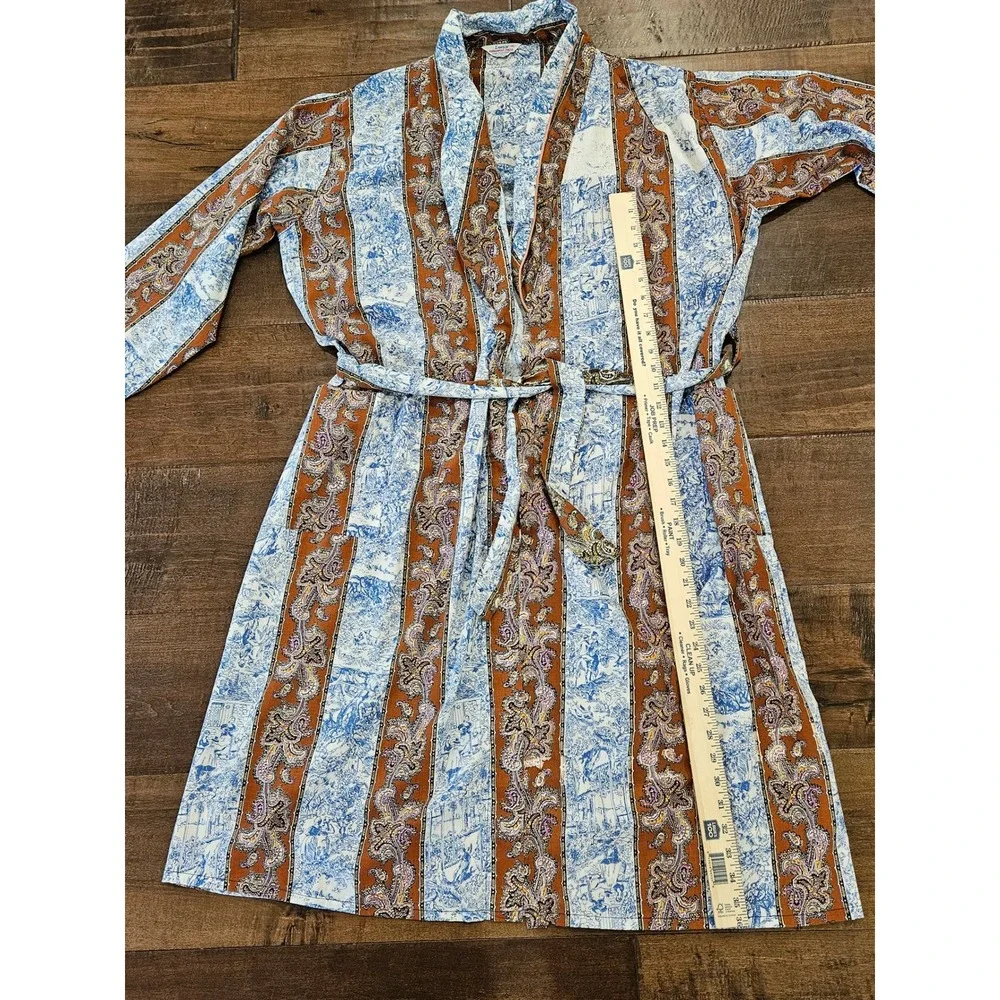 VTG 60s Bohemian Retro Permanent Press Robe XL‎ Paisley Motif Stripe Robe